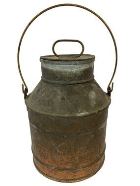 Antique Primitive Milk Cream Can Copper with Lid Vintage Rustic 7" Tall